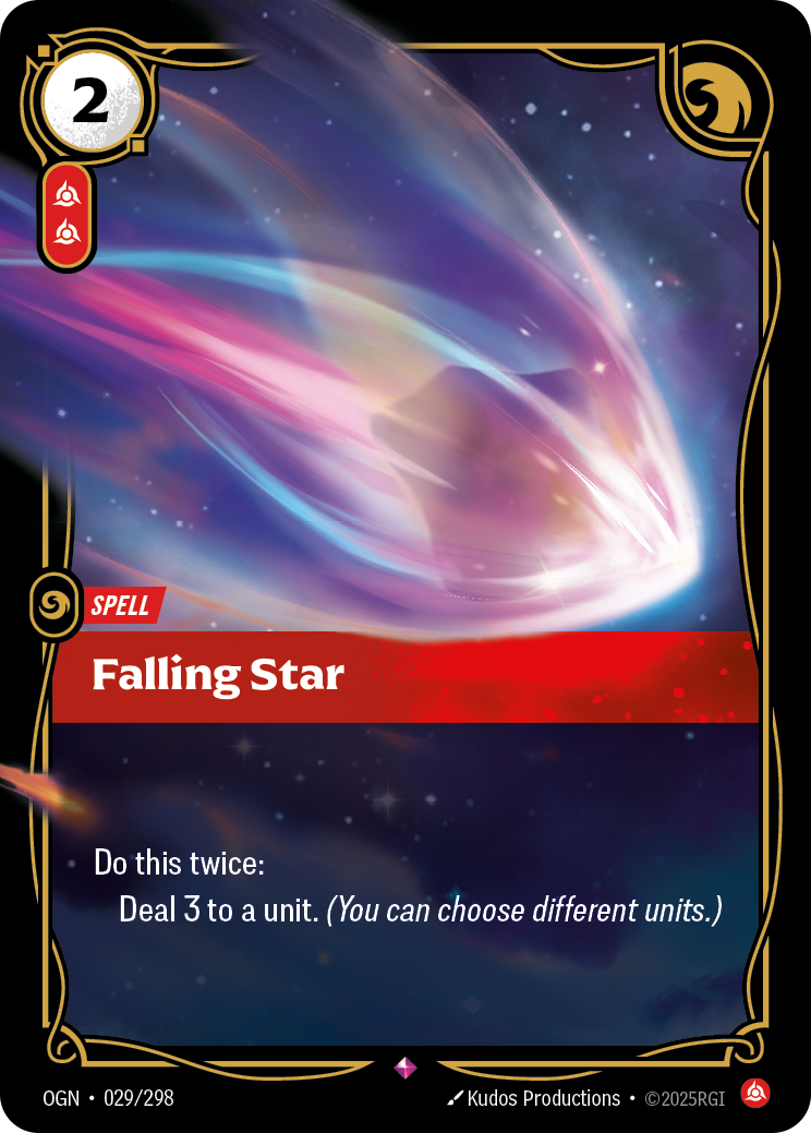 Riftbound Spell: Falling Star. Deal 3 to a unit.
Deal 3 to a unit.