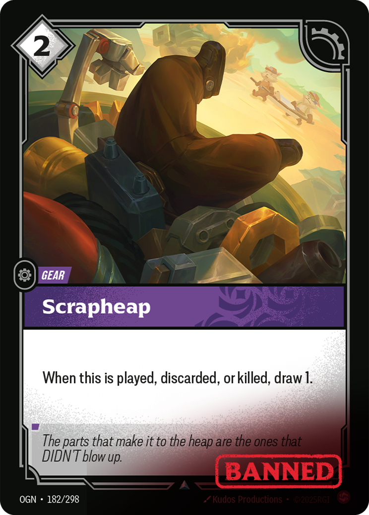 Riftbound Gear: Scrapheap. When this is played, discarded, or killed, draw 1.