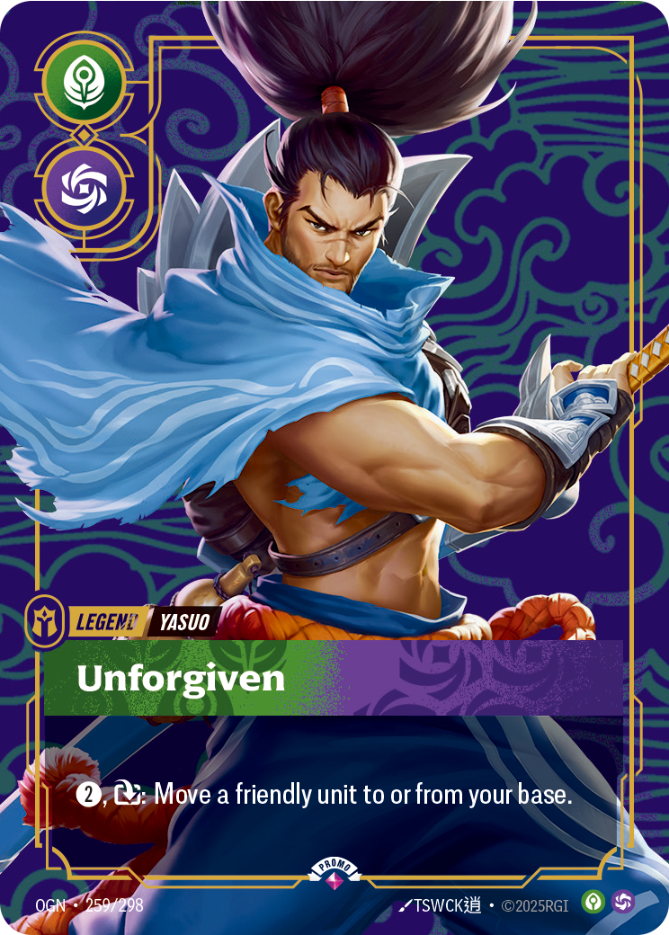 Riftbound Legend: Unforgiven. [2], [T]: Move a friendly unit to or from its base.