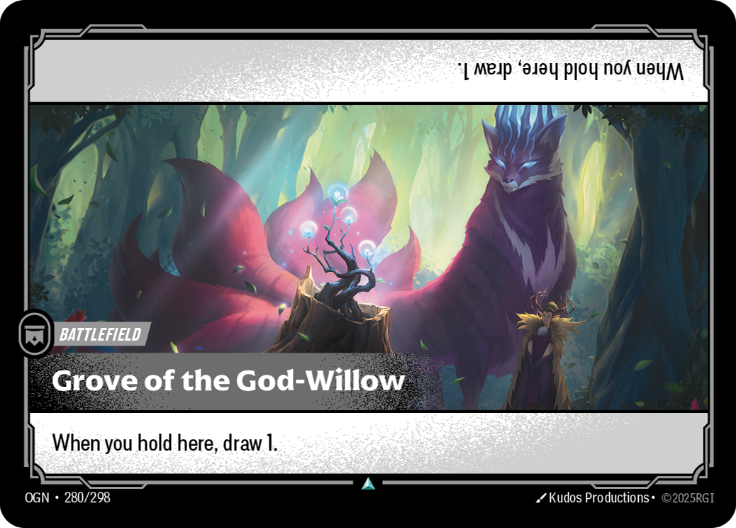 Riftbound Battlefield: Grove of the God-Willow. When you hold here, draw 1.