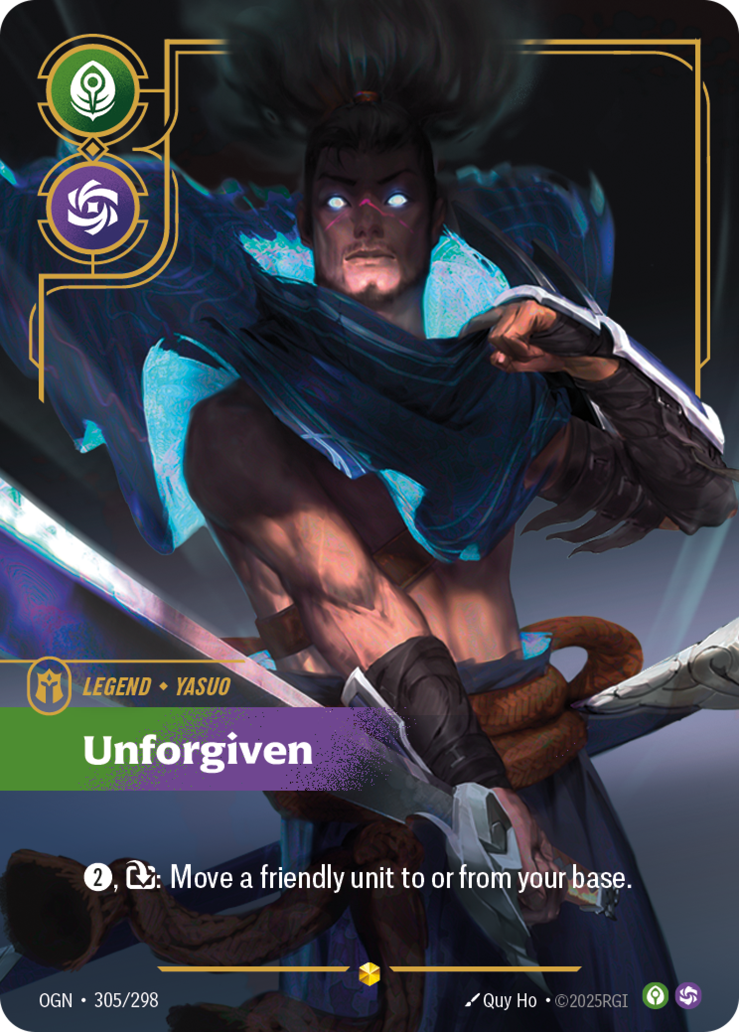Riftbound Legend: Unforgiven. [2], [T]: Move a friendly unit to or from its base.