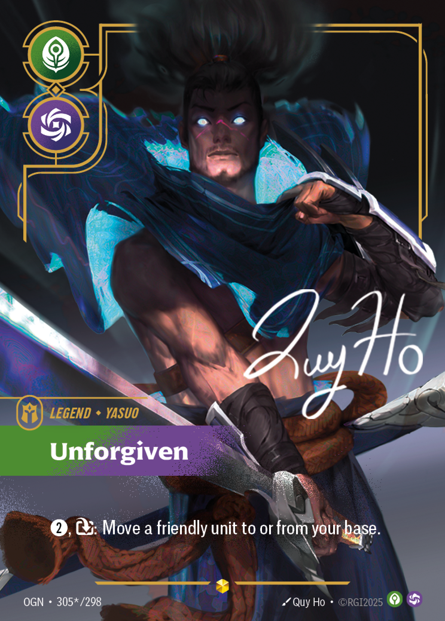 Riftbound Legend: Unforgiven. [2], [T]: Move a friendly unit to or from its base.