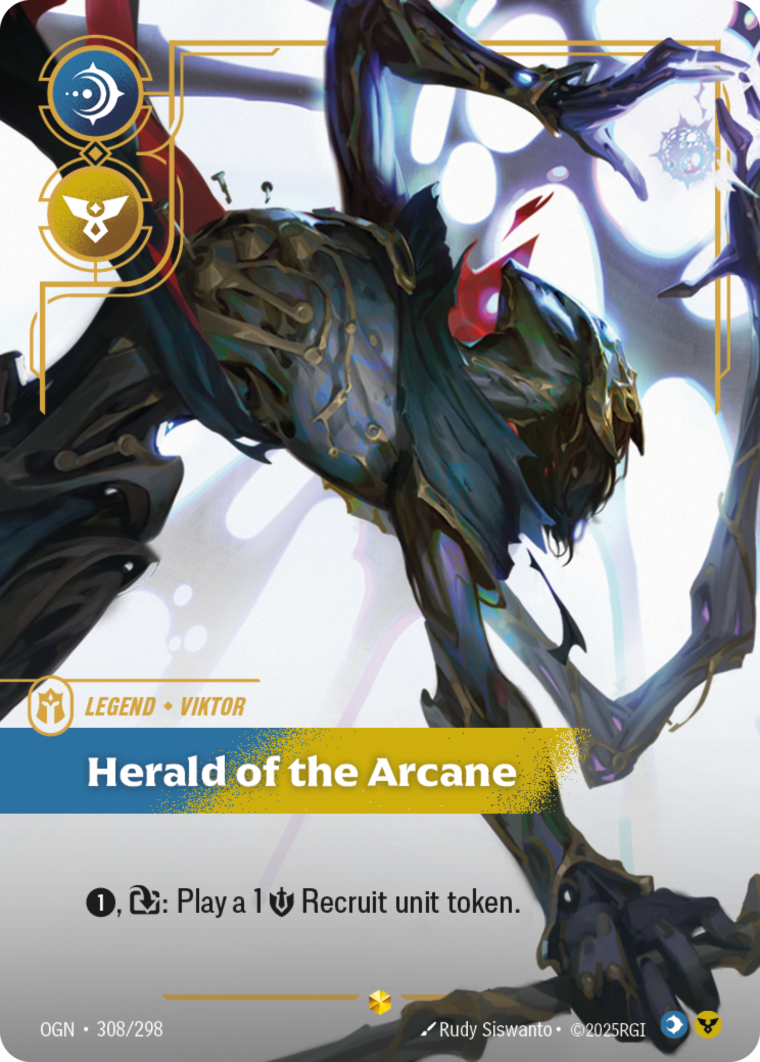 Riftbound Legend: Herald of the Arcane. [1], [T]: Play a 1 [S] Recruit unit token.