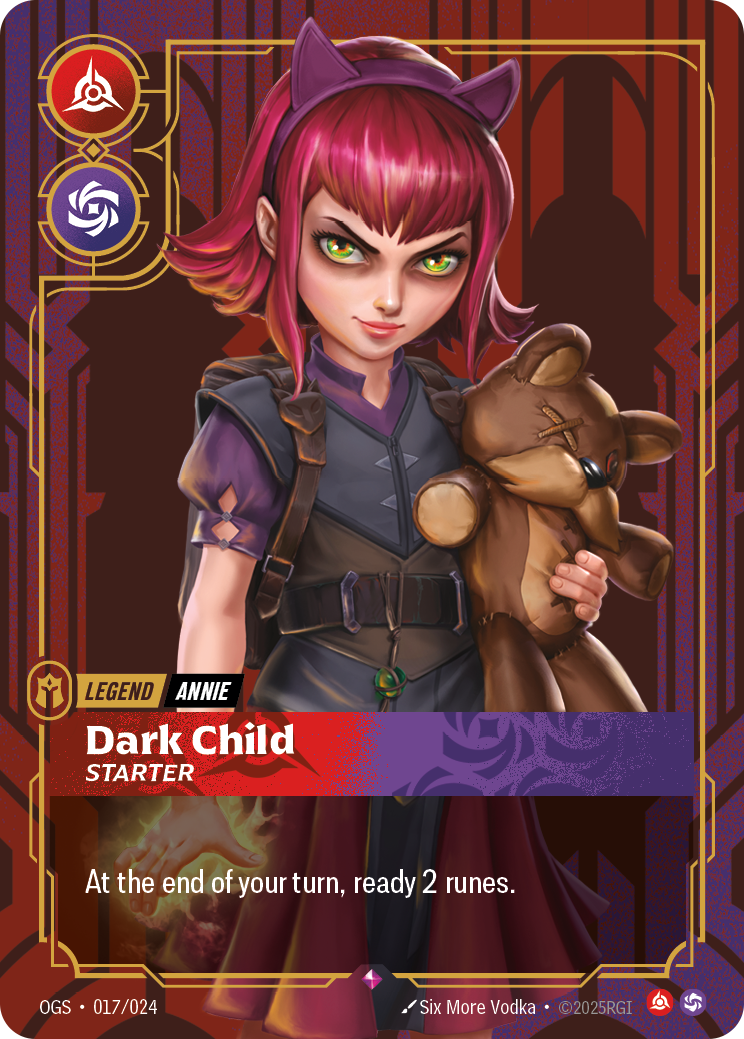 Riftbound Legend: Dark Child - Starter. At the end of your turn, ready 2 runes.
