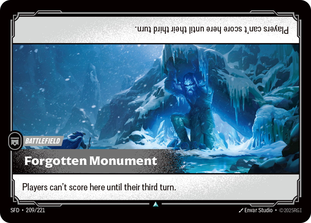 Riftbound Battlefield: Forgotten Monument. Players can't score here until their third turn.