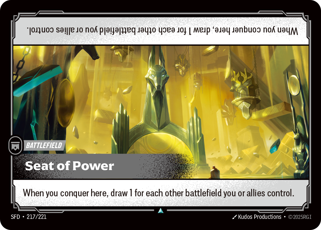 Riftbound Battlefield: Seat of Power. When you conquer here, draw 1 for each other battlefield you or allies control..