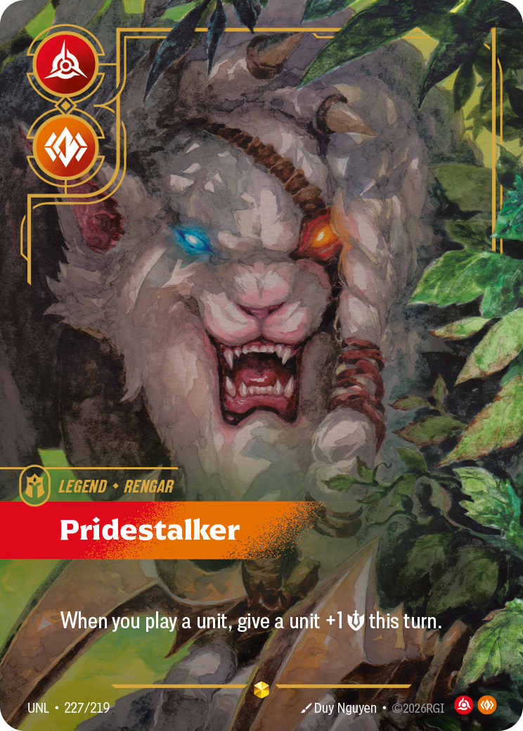 Riftbound Legend: Pridestalker. When you play a unit, give a unit +1 [S] this turn.