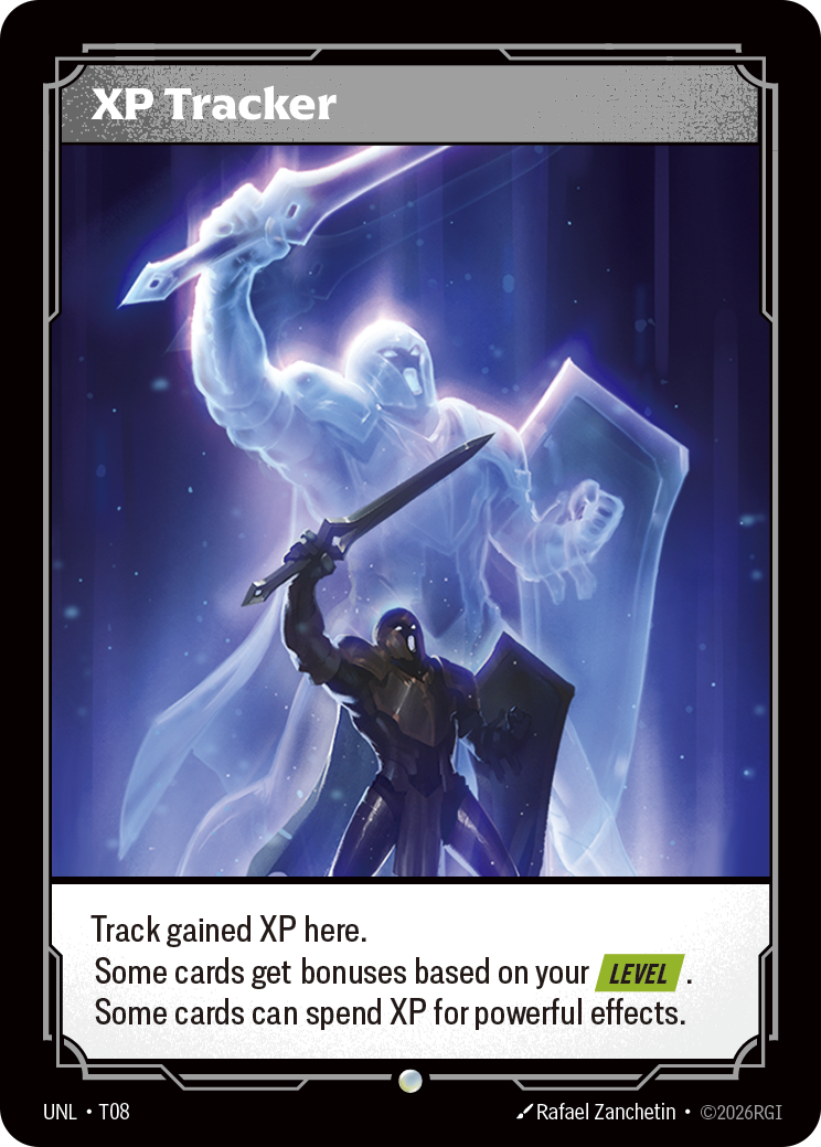 Riftbound None: XP Tracker. Track gained XP here.
Some cards get bonuses based on your [Level].
Some cards can spend XP for powerful effects.