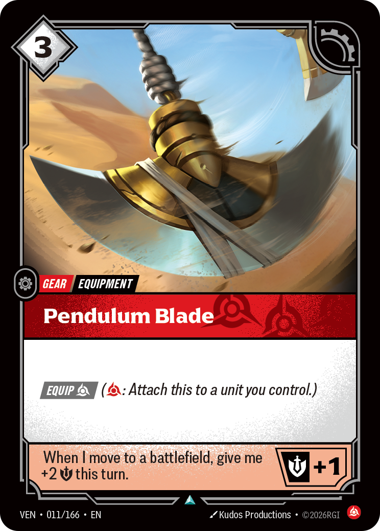Riftbound Gear: Pendulum Blade. [Equip] [C] ([C]: Attach this to a unit you control.)