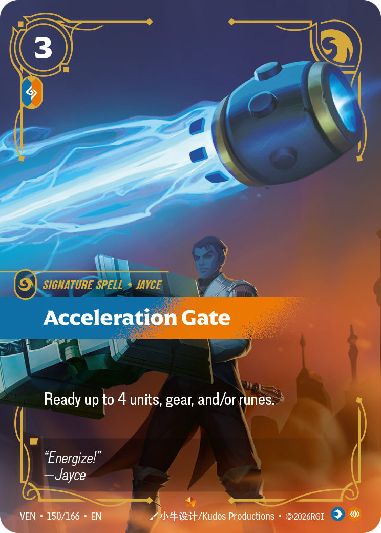 Riftbound Spell: Acceleration Gate. Ready up to 4 units, gear, and/or runes.